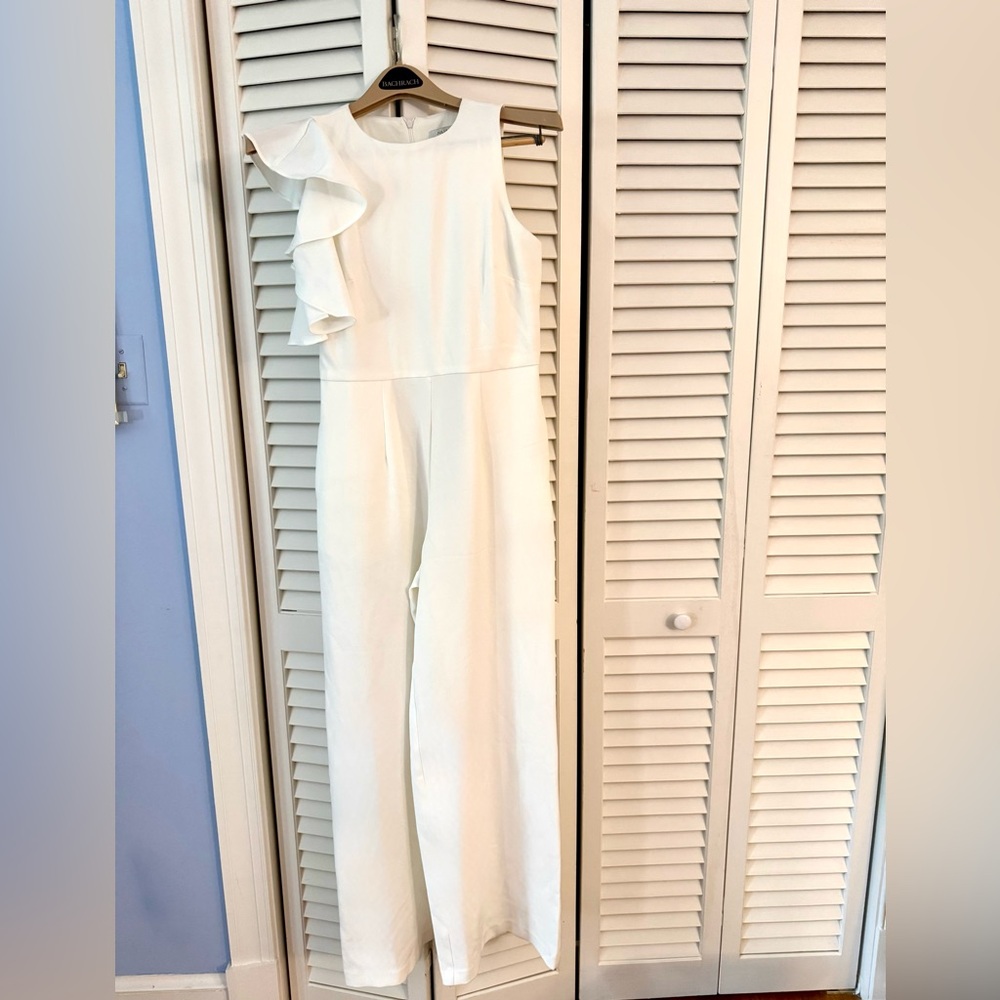 Julia Jordan White Ruffle Jumpsuit